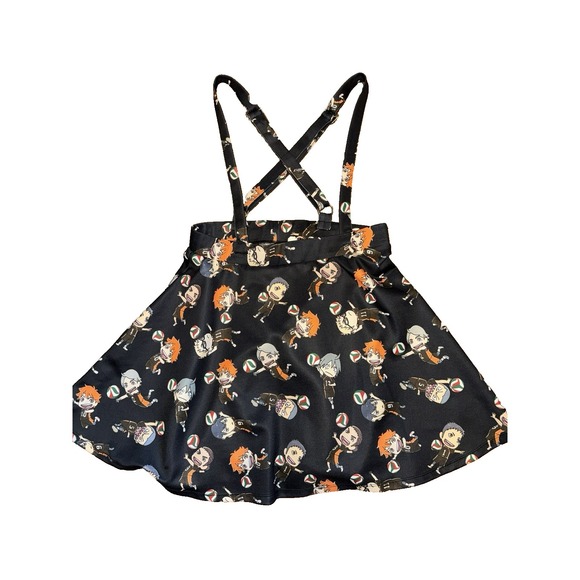 Hot Topic Dresses & Skirts - Hot Topic Haikyu Chibi Characters Suspender Skirt Womens L Black Hipster Anime